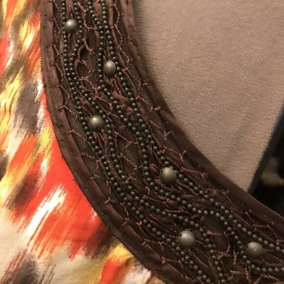 **Cato Blouse Plus Size 22/24W Orange Multicolor. Elastic Waist. Beaded Neck B8 - Picture 5 of 5